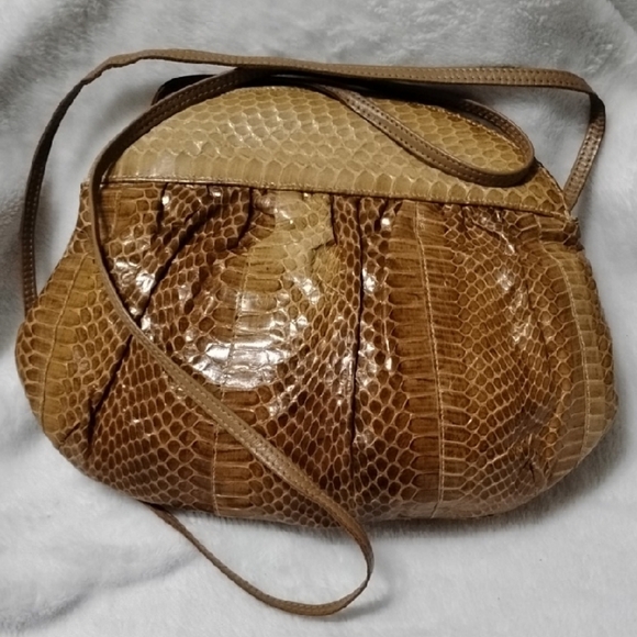 Lou-Tan Leather Handbags - LOU-RAN Elegant Tan Snakeskin Leather Crossbody Bag! Mama Bought & Never Used!